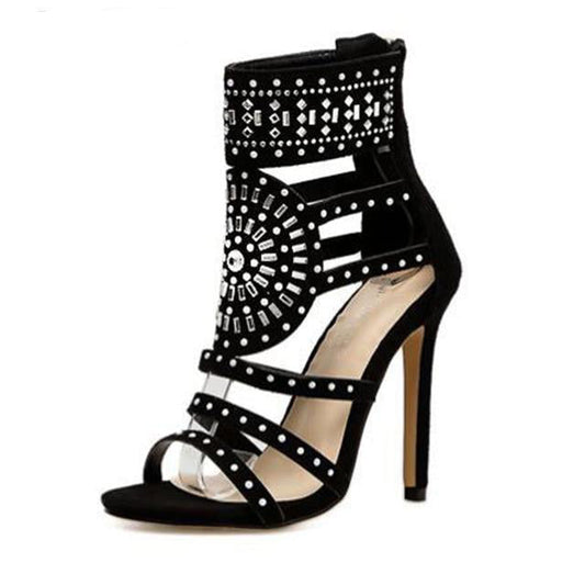 Goddess Beaded Ankle Heeled Sandal