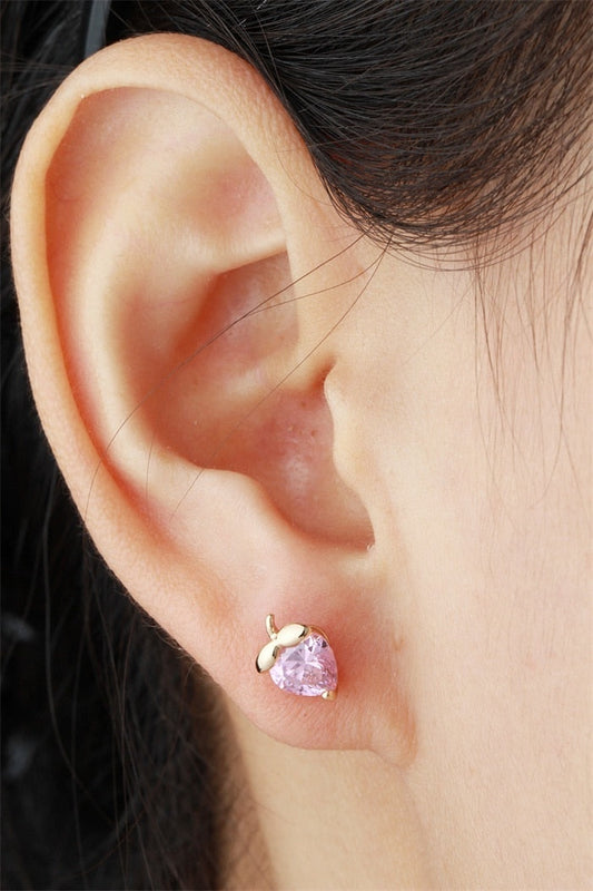 Cute Heart Cut Cubic Zircon Multi Color Strawberry Small Stud Earrings