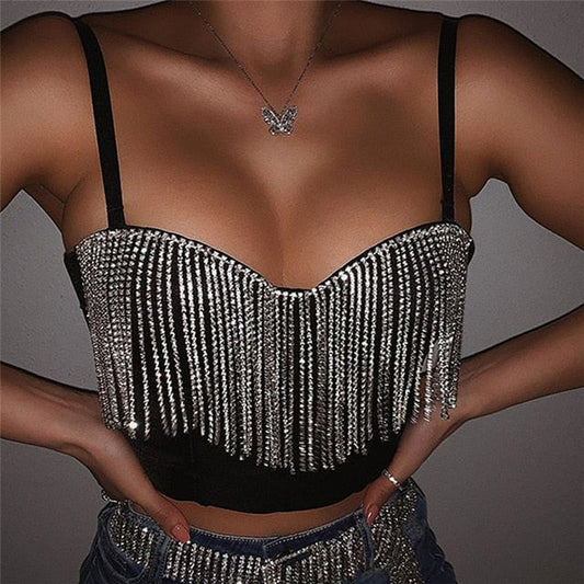 Overbroad Sexy Tassel Crop Top