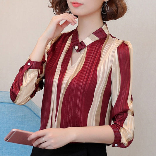 Turning Tables Stripped V-Neck Blouse