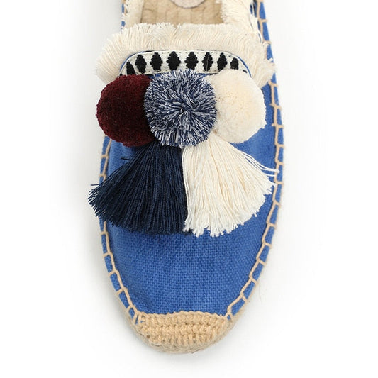 Casual Canvas Tassel Fluffy Ball Slipper Sandal